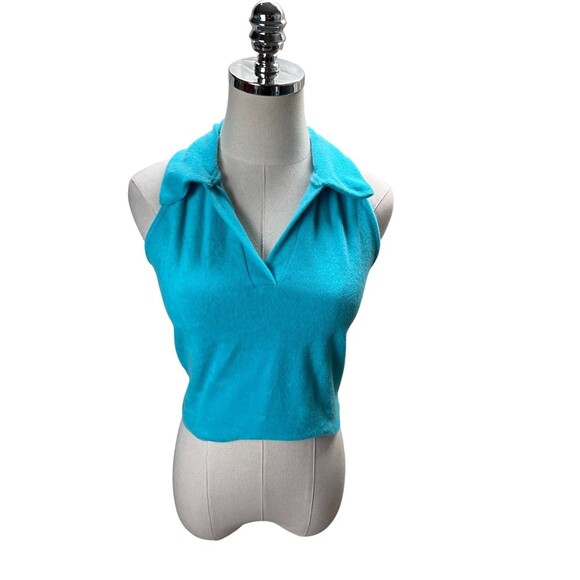 Caution To The Wind Top Size Large Women's Blue Cotton Blend Terry - Picture 1 of 4